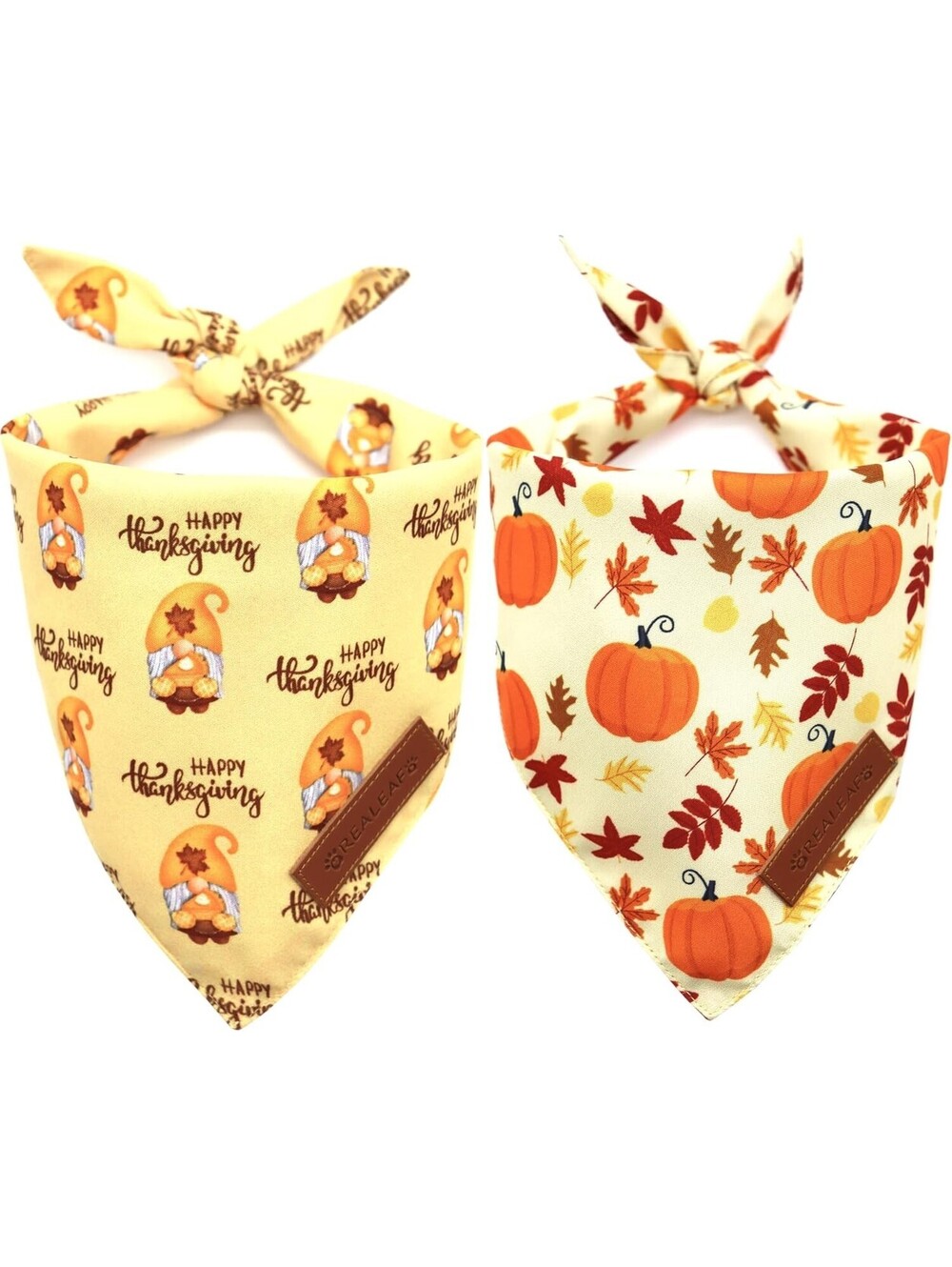 Realeaf Happy Thanksgiving Dog Bandanas 2 Pk Pumpkins Gnomes Holiday Scarf Large